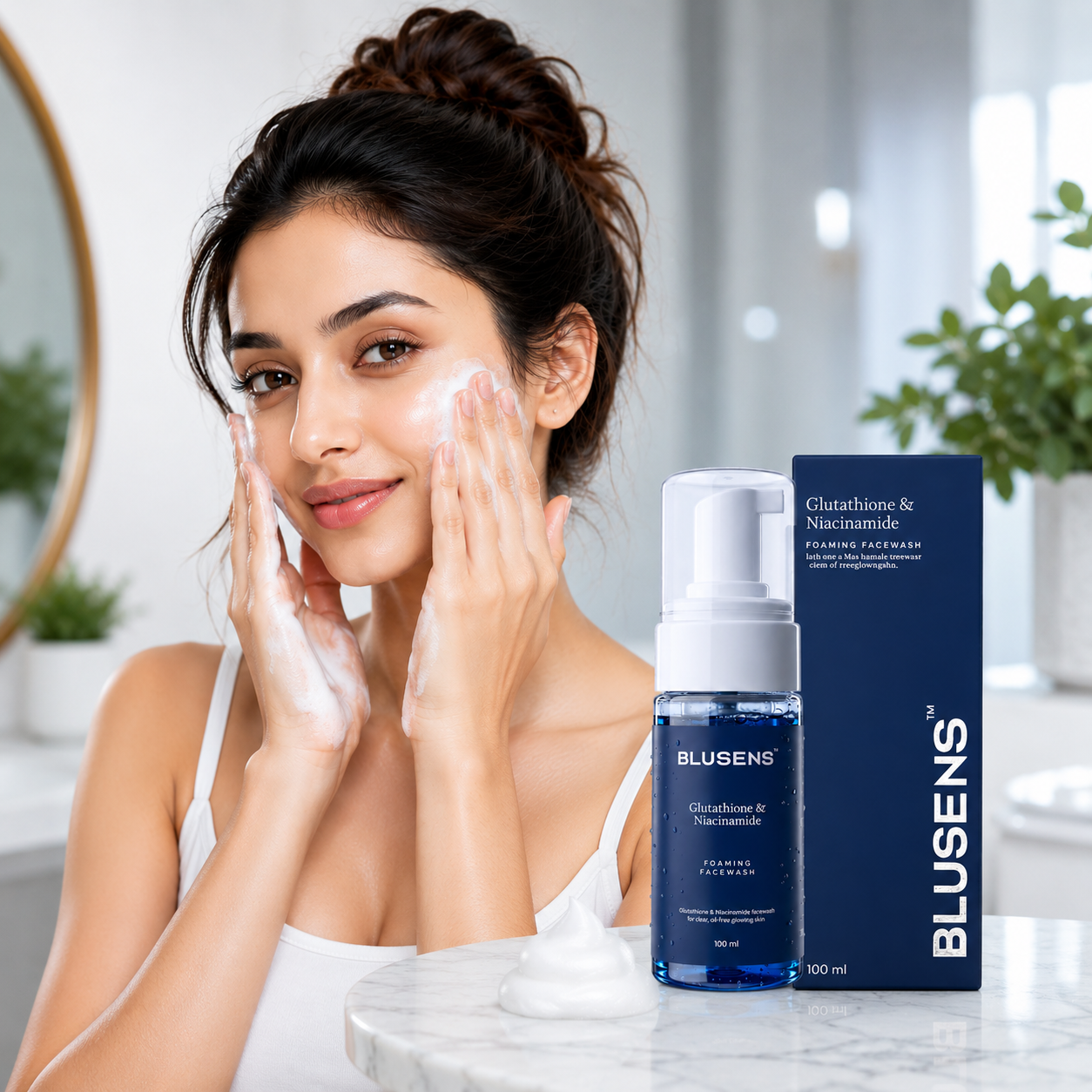 BLUSENS Glutathione & Niacinamide Foaming Facewash for Bright & Glowing Skin – 100ml - Image 2