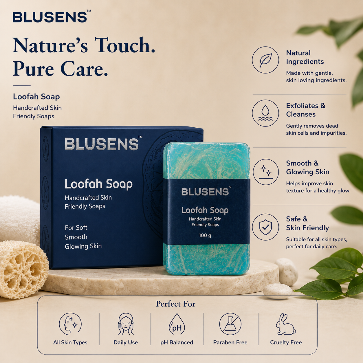 BLUSENS Loofah Soap – Handcrafted Skin Friendly Soap 100g - Image 4